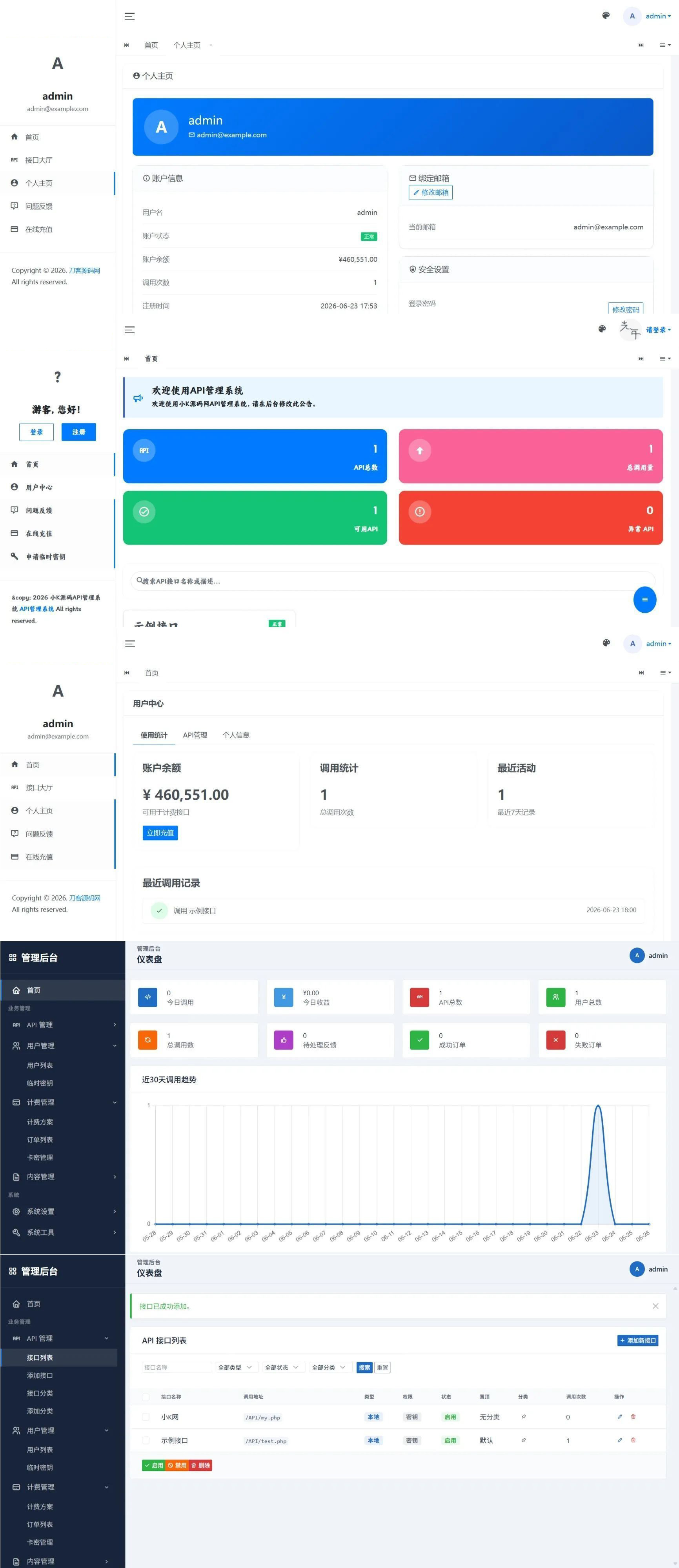 最新更新API管理系统源码 API计费 全开源-晚枫网络